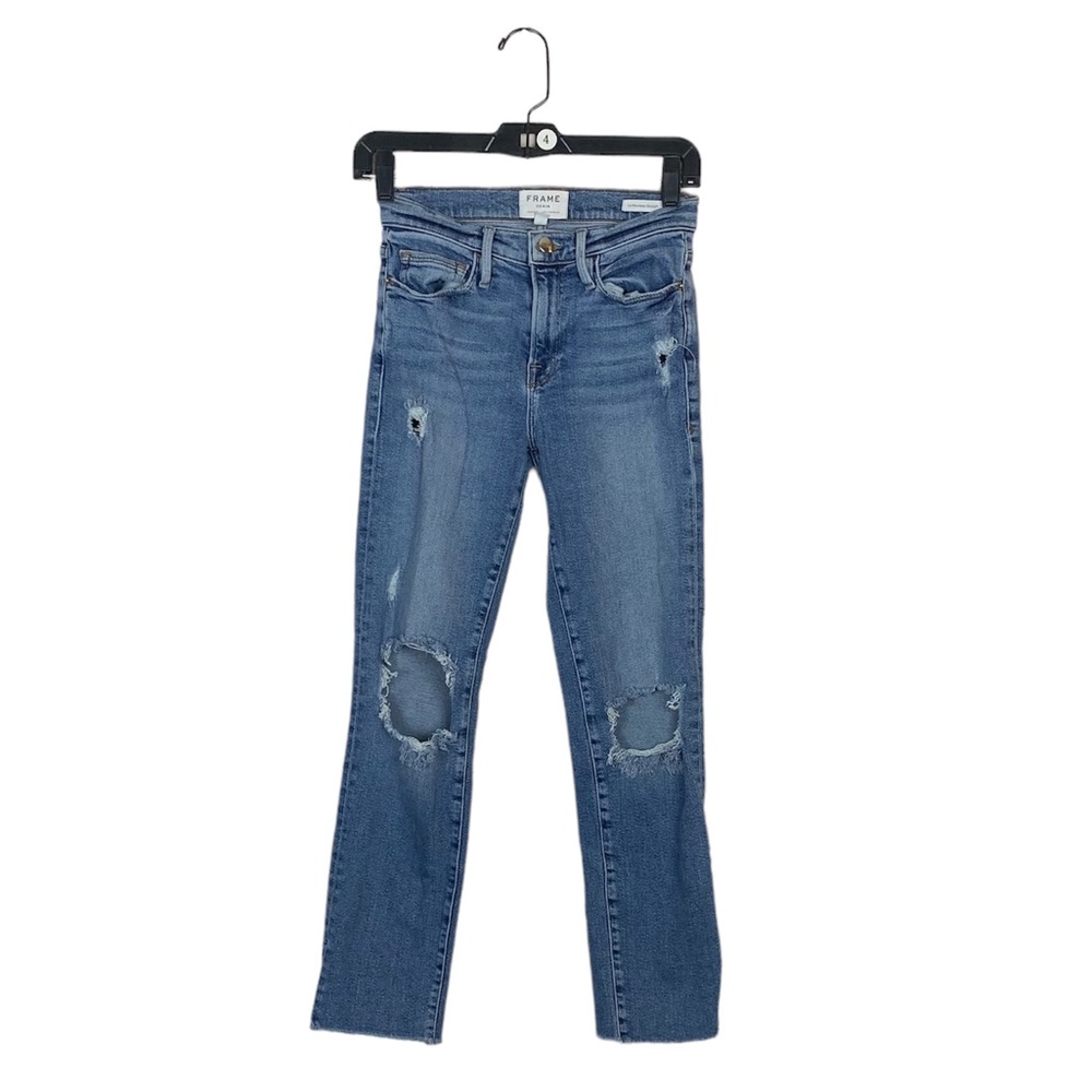 Frame le nouveau straight distressed busted knee jeans size 25